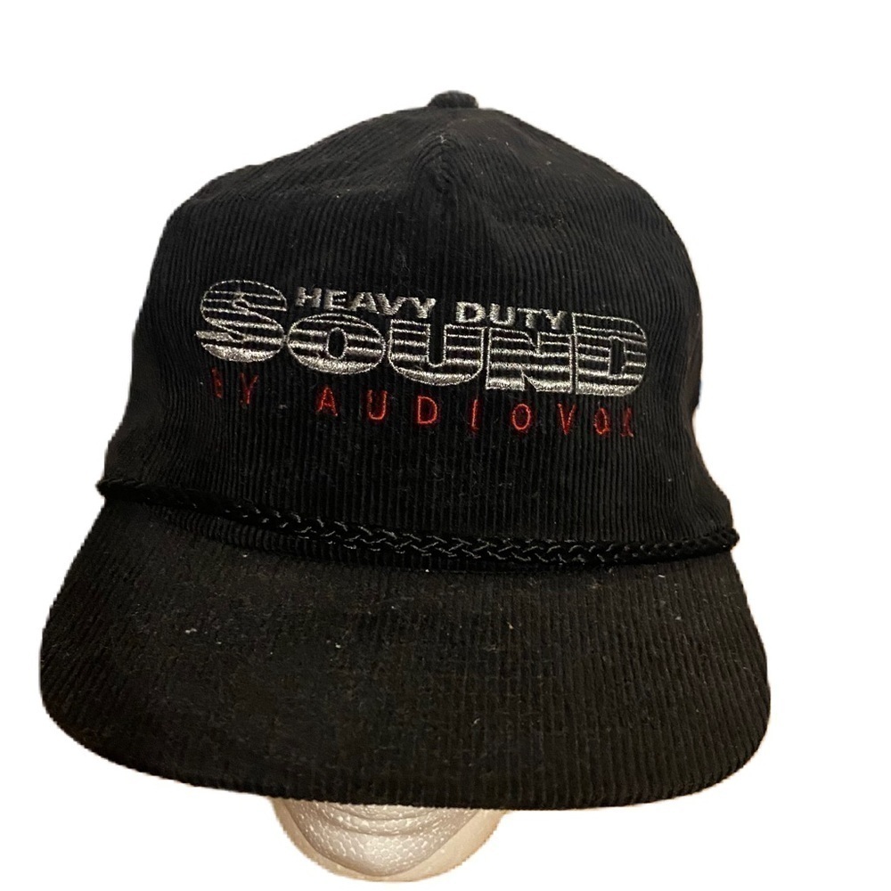 Vintage Heavy Sound by Audiovox Corduroy Strapback Hat Black 90s 80s